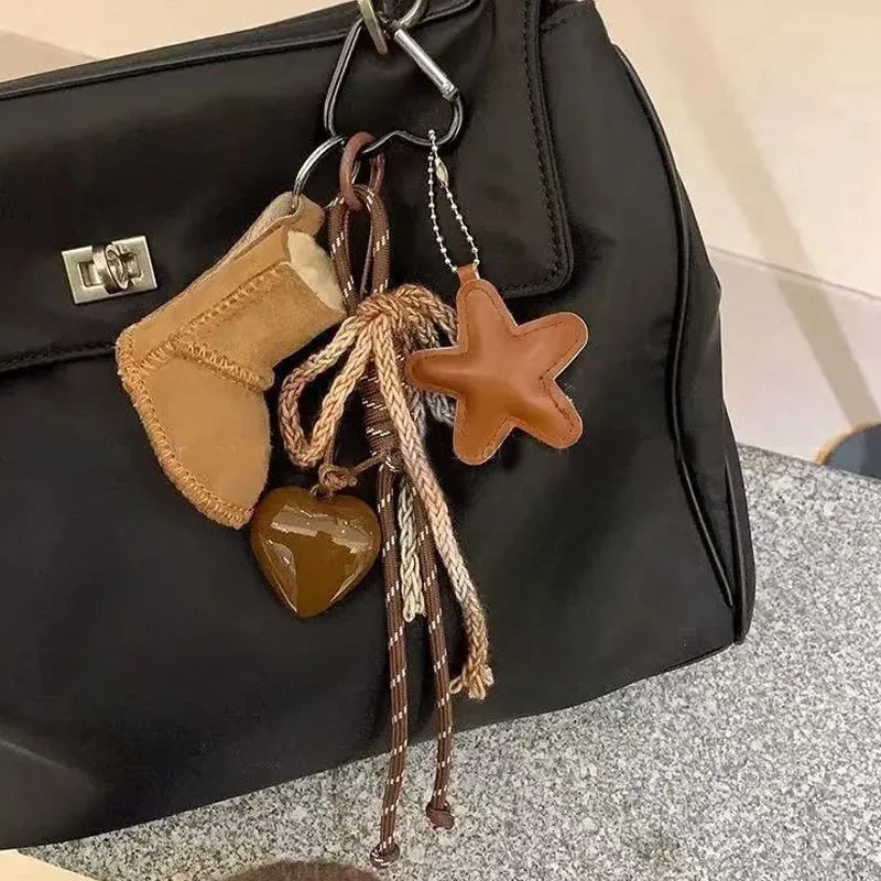 Stylish Geometric PU Leather Star Keychain