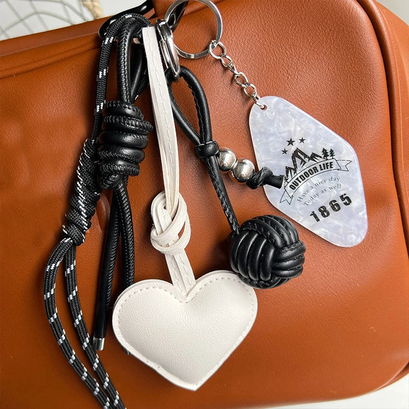 Trendy Leather Heart Bow Keychain