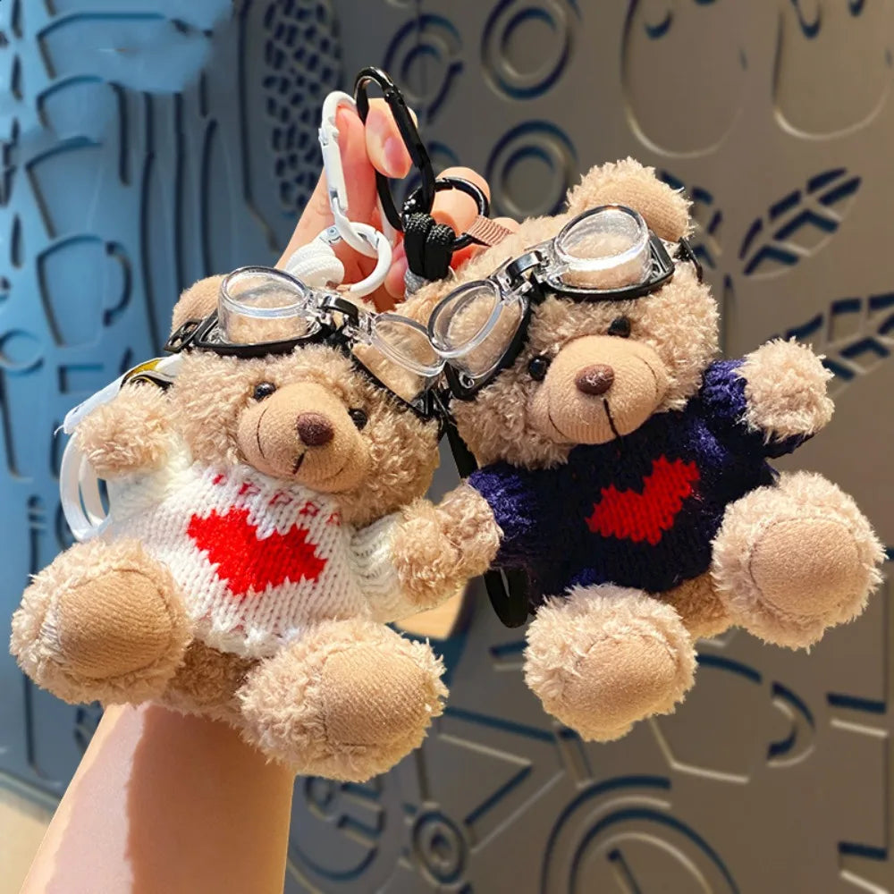 Kawaii Goggles Pilot Bear Keychain