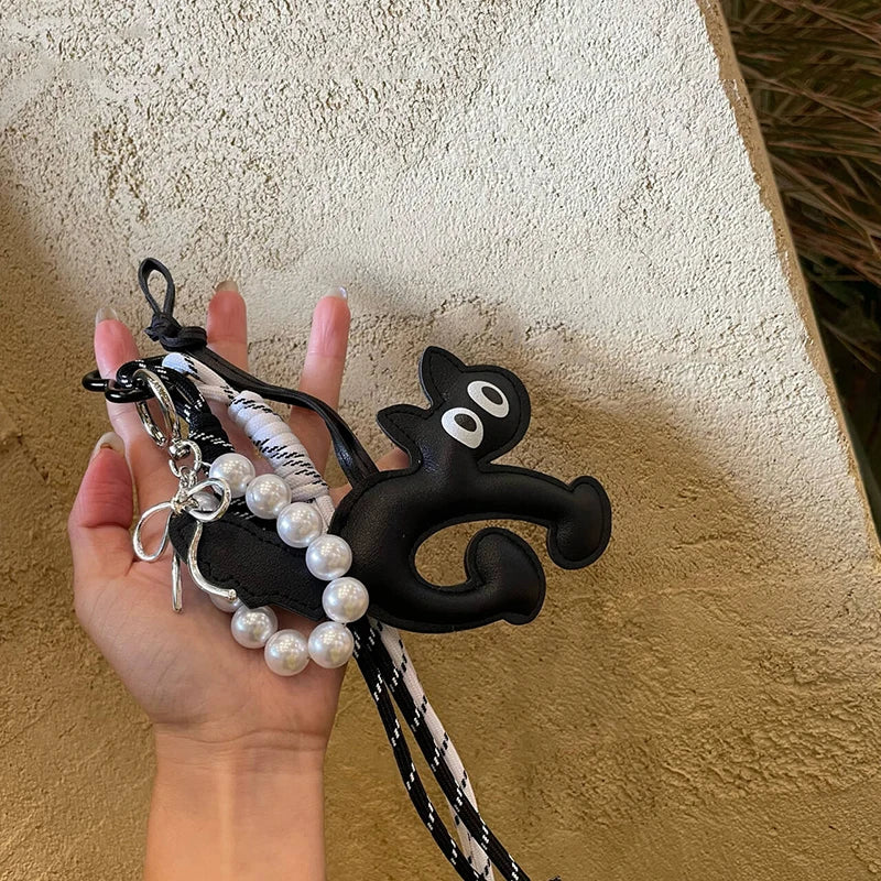 Classic Cute Leather Chocolate Cat Keychain Pendant